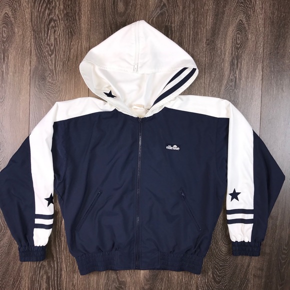 Ellesse Women’s Vintage 2000’s Navy Blue Full Zip Windbreaker Hooded Jacket Sz S - Picture 1 of 10